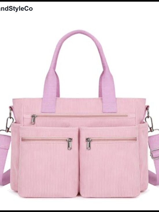 Handbags - Corduroy Tote Bag Hobo Shoulder Crossbody Travel Purse with Multiple Pockets